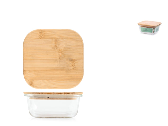 CONTENITORE IN VETRO CON COPERCHIO IN BAMBU 11,5X11,5CM - CAPIENZA 310ML