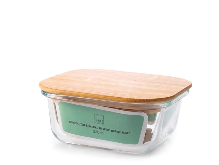 CONTENITORE IN VETRO CON COPERCHIO IN BAMBU 13,5X13,5CM - CAPIENZA 530ML