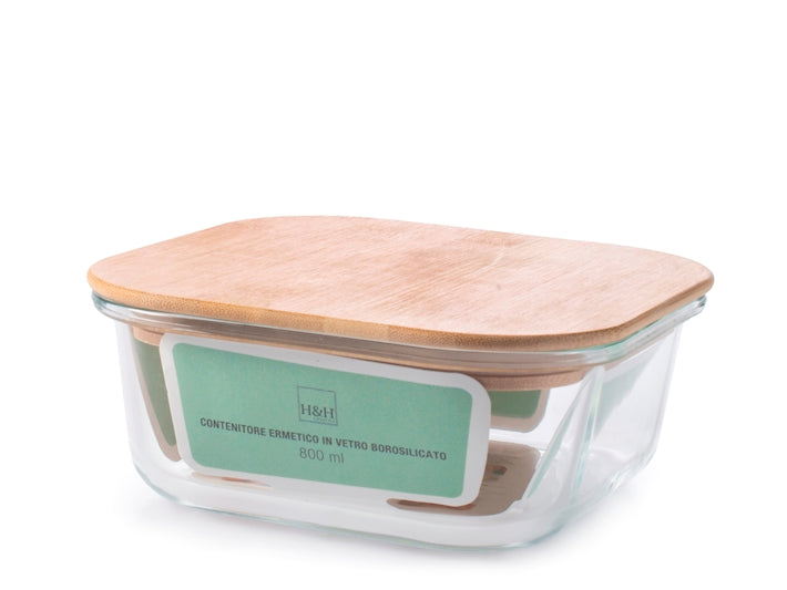 CONTENITORE IN VETRO CON COPERCHIO IN BAMBU 15,5X15,5CM - CAPIENZA 800ML