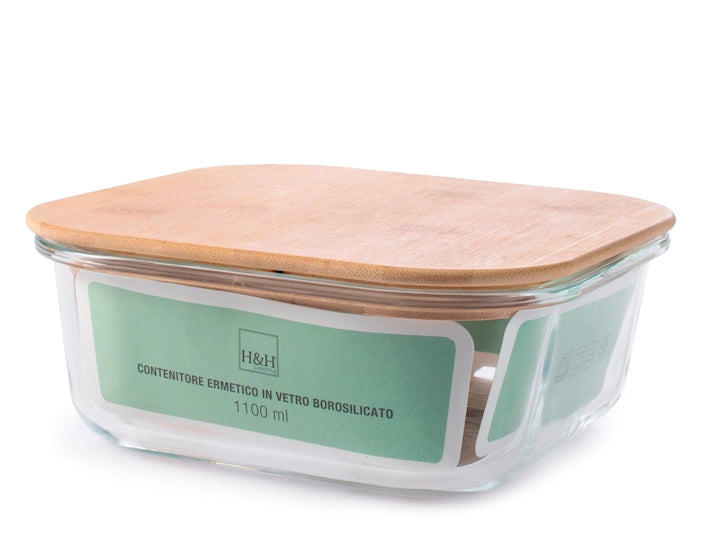 CONTENITORE IN VETRO CON COPERCHIO IN BAMBU 18X18 CM - CAPIENZA 1100ML