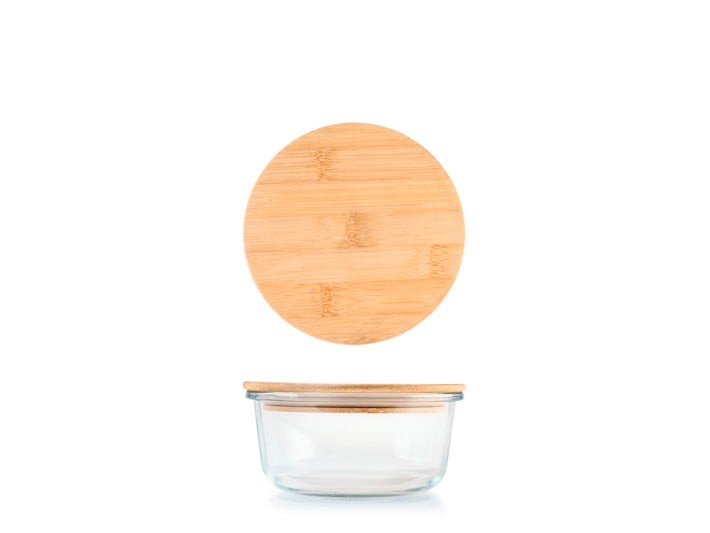 CONTENITORE IN VETRO CON COPERCHIO IN BAMBU DIAMETRO 17CM - CAPIENZA 970ML