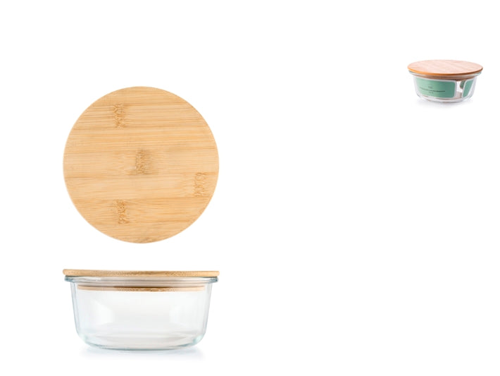 CONTENITORE IN VETRO CON COPERCHIO IN BAMBU DIAMETRO 17CM - CAPIENZA 970ML
