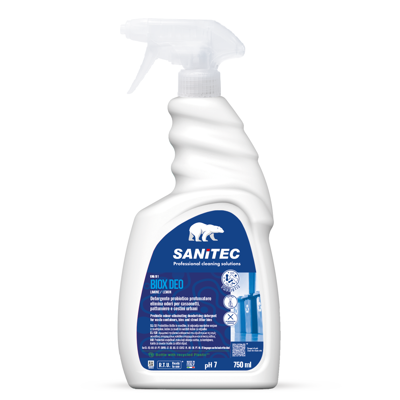 DETERGENTE PROBIOTICO PROFUMATORE ELIMINA ODORI PER CASSONETTI, PATTUMIERE E CESTINI - BIOX DEO 750ml